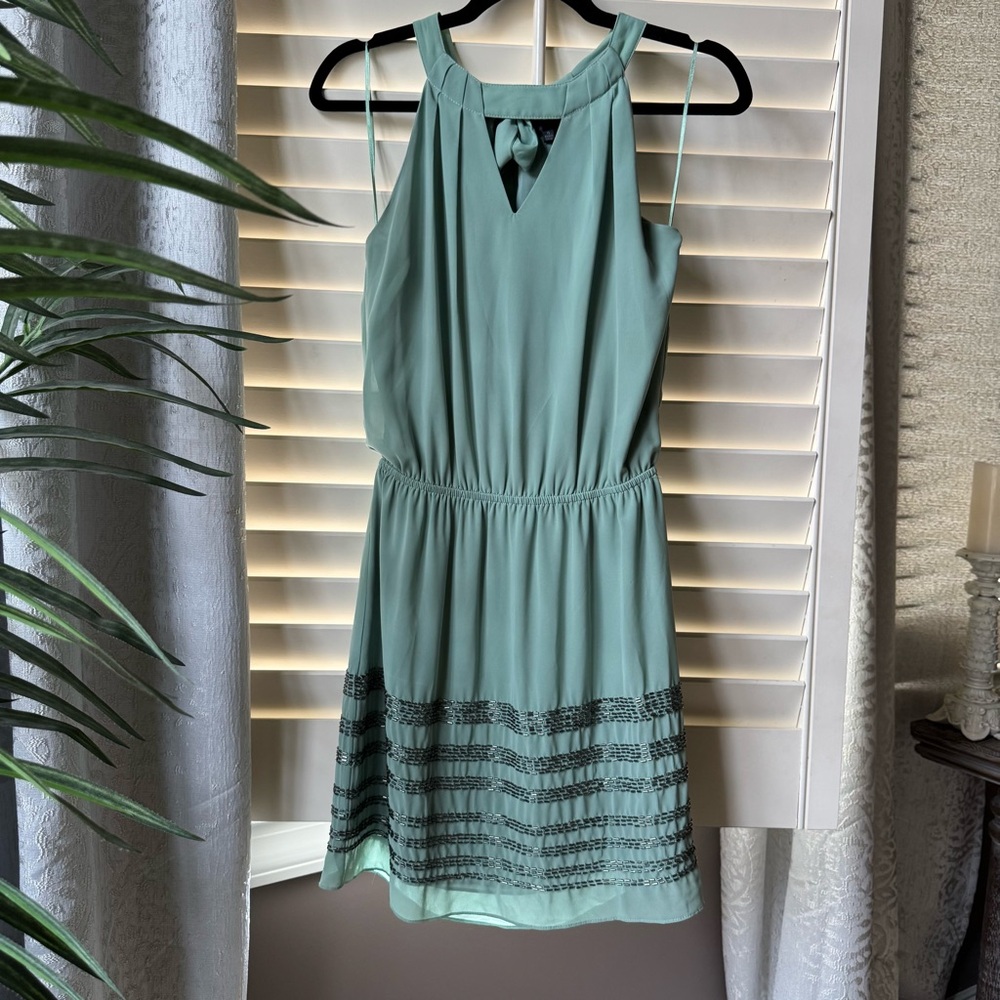 Fable Mint Halter Beaded Cocktail Dress XS